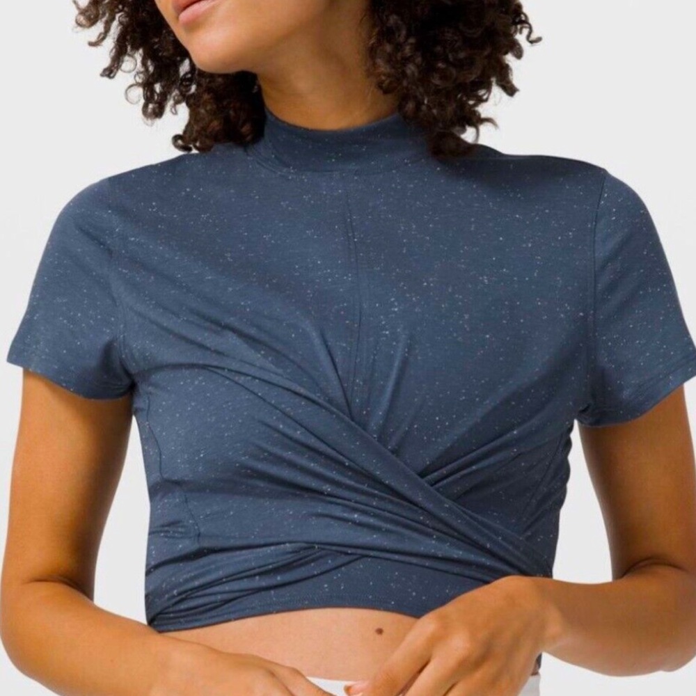 lululemon athletica Blue Tie Front Short Sleeve Crew Neck T-shirt